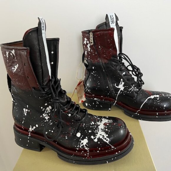 RARE A.S.98 Paint Splatter Black and Burgundy Ankle Boots EU 41 NWT - Picture 4 of 15